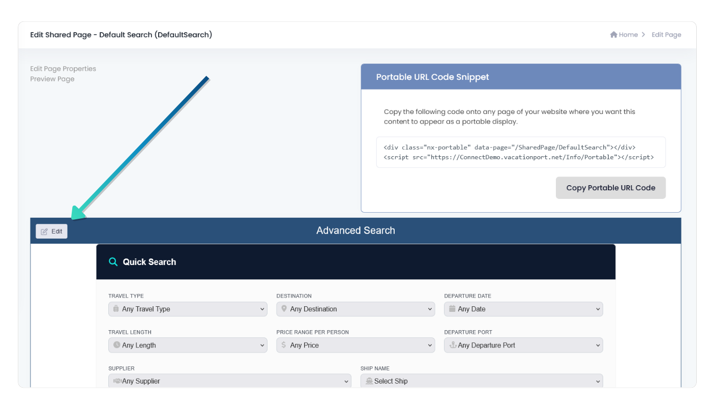 Edit button on the Advanced Search section