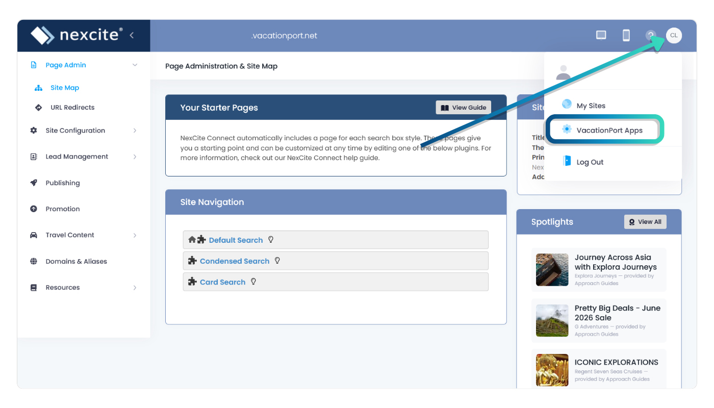 VacationPort apps screen