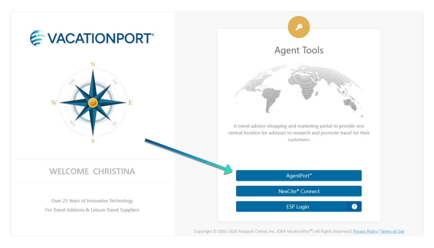 AgentPort button on the VacationPort apps screen