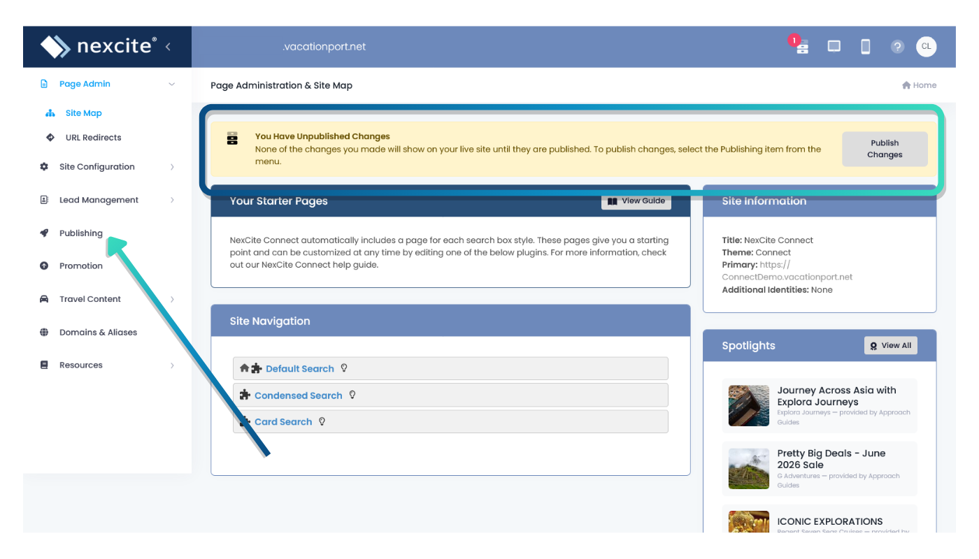 Publishing page overview