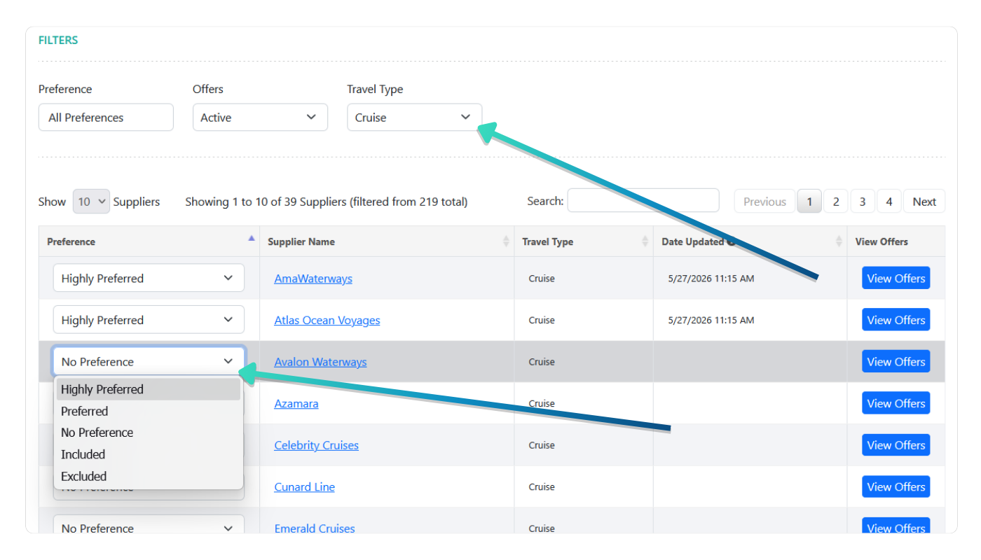 Adjusting supplier preferences